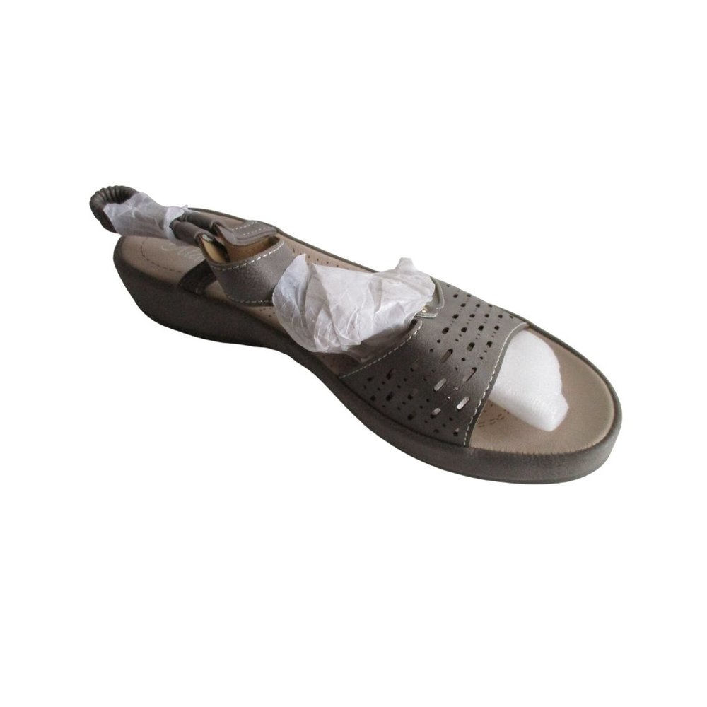 *Atalina Taupe Tan Sandals Waffle Suede Open Toe Slip-Ons - NEW